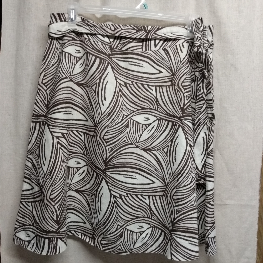 Talbots Petites  A-line Skirt, sz 16, Brown Cream,  100%linen, pre-owned